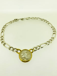 Silver Figaro Chain with Greek Coin