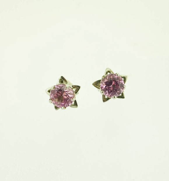 White Gold Pink Cubic Zirconia Earrings