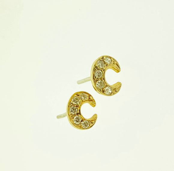 Yellow Gold Diamond Moon Crescent Earrings