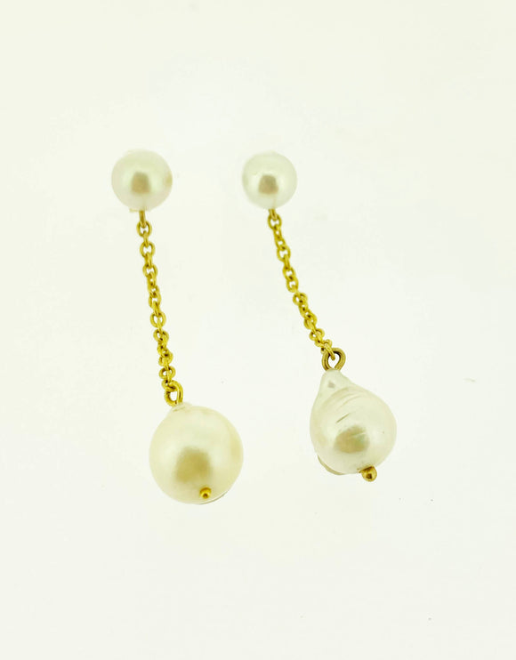 Yellow Gold Pearl Drop Earrings