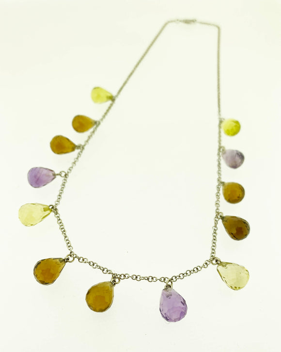 White Gold Necklace With Semi Precious Drops