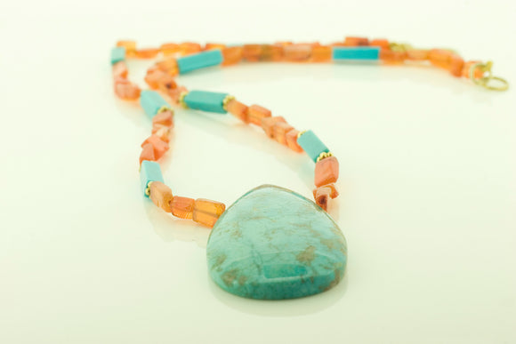 Reconstituted Turquoise and Cornelion Necklace