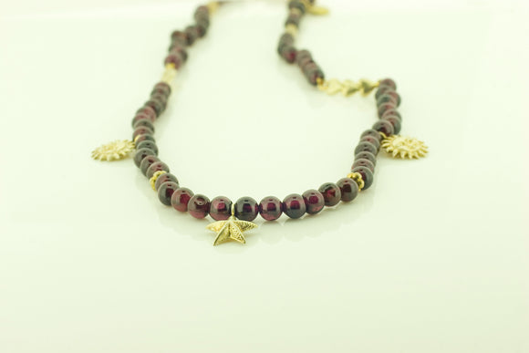 Garnet Necklace with Silver Gilt Charms