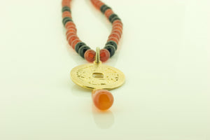 Cornelian and Onyx Bead Necklace with Pendant