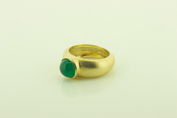 Silver Gilt Ring with Green Agate Ring