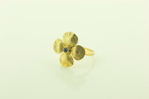 Silver Gilt Four Leaf Clover Ring with Sapphire