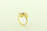 Silver Gilt Four Leaf Clover Ring with Sapphire