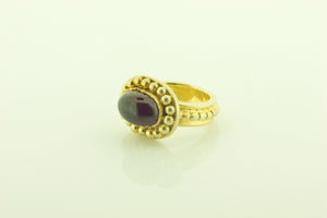 Silver Gilt Bead Ring with Garnet