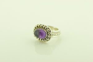 Silver Bead Ring with Amethyst