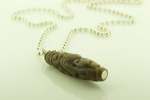 Silver Bead Necklace with Agate Pendant