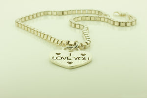 Silver 'I Love You' Heart Shaped Pendant and Necklace