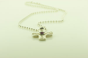 Cabochon Garnet Silver Cross on Silver Chain