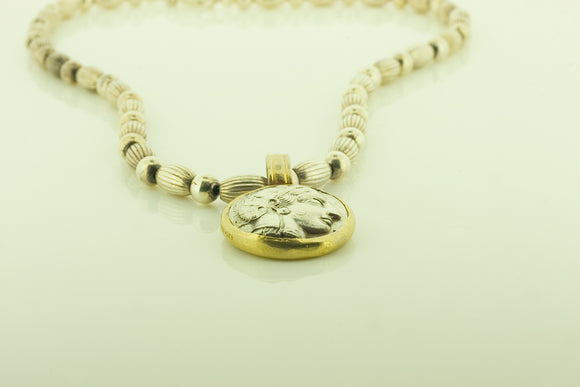 Greek Coin Pendant on Fancy Silver Chain