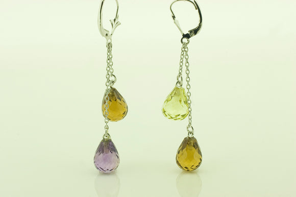 Amethyst, Peridot & Smokey Quartz Earrings