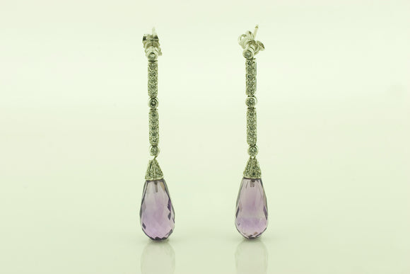 White Gold, Diamond and Amethyst Earrings