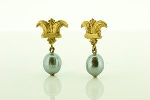 Silver Gilt Grey Faux Pearl Earrings