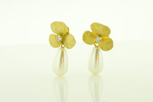 Silver Gilt Faux Pearl Flower Earrings