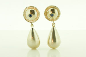 Silver Drop Earrings with Cabochon Sapphires