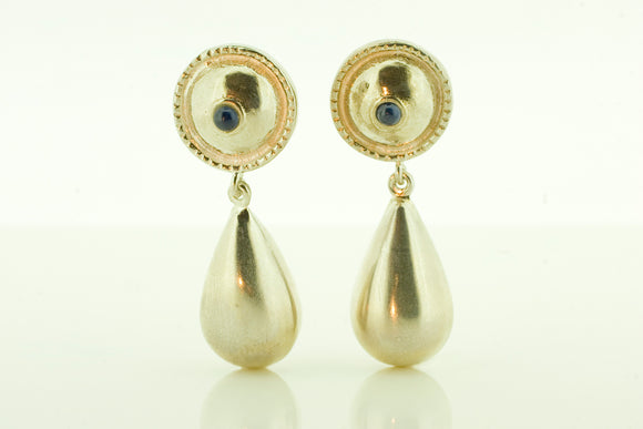 Silver Drop Earrings with Cabochon Sapphires