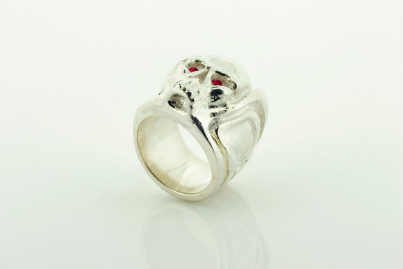 Silver Skull Ring with Rubies